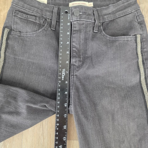 Levi's 721 High‎ Rise Skinny Jeans Womens Black Sparkle Side Stripe Size 27 - Picture 9 of 11